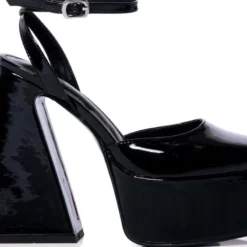 AZALEA WANG CLEMENTINE CHUNKY PUMP IN BLACK PATENT -AZALEA WANG Shop azalea wang clementine chunky pump in black patent black 5 5 c1 c1