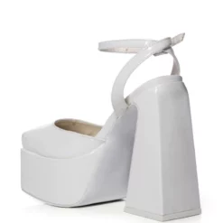 AZALEA WANG CLEMENTINE CHUNKY PUMP IN WHITE PATENT -AZALEA WANG Shop azalea wang clementine chunky pump in white patent white 4 4