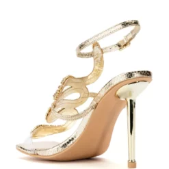 AZALEA WANG COBRA RHINESTONE STILETTO HEEL IN GOLD -AZALEA WANG Shop azalea wang cobra snake rhinestone stiletto heel in gold gold 4 4