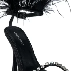 AZALEA WANG CONFETTI FEATHER STILETTO SANDAL IN BLACK -AZALEA WANG Shop azalea wang confetti feather stiletto sandal in black black 4 4