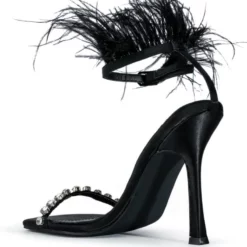 AZALEA WANG CONFETTI FEATHER STILETTO SANDAL IN BLACK -AZALEA WANG Shop azalea wang confetti feather stiletto sandal in black black 5 5