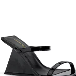 AZALEA WANG CORNELL PATENT WEDGE SANDAL IN BLACK -AZALEA WANG Shop azalea wang cornell patent wedge sandal in black black 5 5
