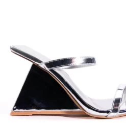AZALEA WANG CORNELL PATENT WEDGE SANDAL IN SILVER -AZALEA WANG Shop azalea wang cornell patent wedge sandal in silver silver 5 5