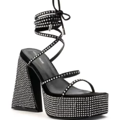 AZALEA WANG DEIRDRE EMBELLISHED CHUNKY SANDAL -AZALEA WANG Shop azalea wang deirdre embellished chunky sandal black 4 4