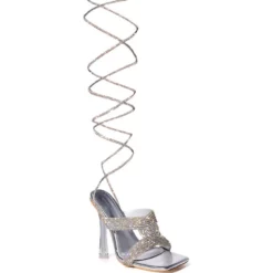 AZALEA WANG DELPHINE RHINESTONE LACE UP SANDAL IN SILVER -AZALEA WANG Shop azalea wang delphine rhinestone lace up sandal in silver silver 5 5