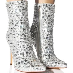 AZALEA WANG DIAMONDS ARE MY BESTIES STILETTO BOOTIE IN SILVER