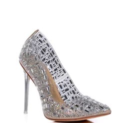 AZALEA WANG DIAMONDS DANCING PVC STILETTO PUMP IN SILVER -AZALEA WANG Shop azalea wang diamonds dancing pvc stiletto pump in silver silver 3 3