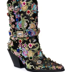 AZALEA WANG DILIGENT GEM EMBELLISHED BROCADE WESTERN BOOTIE IN BLACK -AZALEA WANG Shop azalea wang diligent gem embellished brocade western bootie in black black 3 3
