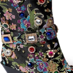 AZALEA WANG DILIGENT GEM EMBELLISHED BROCADE WESTERN BOOTIE IN BLACK -AZALEA WANG Shop azalea wang diligent gem embellished brocade western bootie in black black 5 5