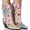 AZALEA WANG DILIGENT GEM EMBELLISHED BROCADE WESTERN BOOTIE IN BONE -AZALEA WANG Shop azalea wang diligent gem embellished brocade western bootie in bone bone 1 1