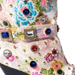 AZALEA WANG DILIGENT GEM EMBELLISHED BROCADE WESTERN BOOTIE IN BONE -AZALEA WANG Shop azalea wang diligent gem embellished brocade western bootie in bone bone 5 5