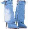 AZALEA WANG DOUBLE DOWN DENIM FOLD OVER STILETTO BOOTIE -AZALEA WANG Shop azalea wang double down denim fold over stiletto bootie denim 1 1