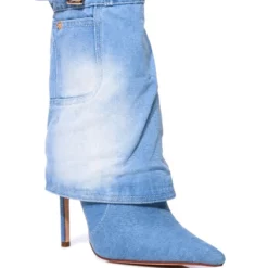 AZALEA WANG DOUBLE DOWN DENIM FOLD OVER STILETTO BOOTIE -AZALEA WANG Shop azalea wang double down denim fold over stiletto bootie denim 3 3