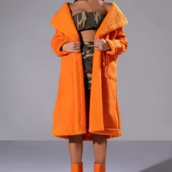 AZALEA WANG ENDLESS LOVE ORANGE TEDDY TRENCH