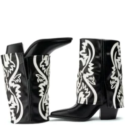 AZALEA WANG ESPERANZA WESTERN BOOTIE IN BLACK WHITE -AZALEA WANG Shop azalea wang esperanza western bootie in black white black white 5 5
