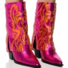 AZALEA WANG ESPERANZA WESTERN STYLE BOOTIE IN METALLIC FUCHSIA -AZALEA WANG Shop azalea wang esperanza western style bootie in metallic fuchsia pink 1 1
