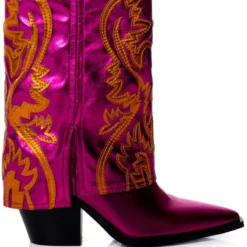AZALEA WANG ESPERANZA WESTERN STYLE BOOTIE IN METALLIC FUCHSIA -AZALEA WANG Shop azalea wang esperanza western style bootie in metallic fuchsia pink 2 2