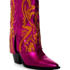 AZALEA WANG ESPERANZA WESTERN STYLE BOOTIE IN METALLIC FUCHSIA -AZALEA WANG Shop azalea wang esperanza western style bootie in metallic fuchsia pink 3 3