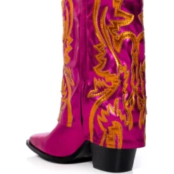 AZALEA WANG ESPERANZA WESTERN STYLE BOOTIE IN METALLIC FUCHSIA -AZALEA WANG Shop azalea wang esperanza western style bootie in metallic fuchsia pink 4 4