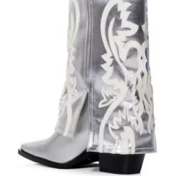 AZALEA WANG ESPERANZA WESTERN STYLE BOOTIE IN METALLIC SILVER -AZALEA WANG Shop azalea wang esperanza western style bootie in metallic silver silver 4 4 c1