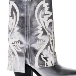 AZALEA WANG ESPERANZA WESTERN STYLE BOOTIE IN METALLIC SILVER -AZALEA WANG Shop azalea wang esperanza western style bootie in metallic silver silver 5 5 c1