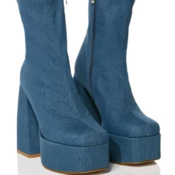 AZALEA WANG BE YOUR GIRL CHUNKY PLATFORM BOOTIE IN DENIM -AZALEA WANG Shop azalea wang everleigh chunky bootie in denim denim 1 1