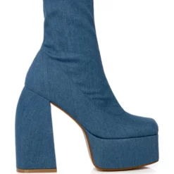 AZALEA WANG BE YOUR GIRL CHUNKY PLATFORM BOOTIE IN DENIM