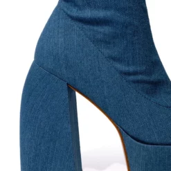 AZALEA WANG BE YOUR GIRL CHUNKY PLATFORM BOOTIE IN DENIM -AZALEA WANG Shop azalea wang everleigh chunky bootie in denim denim 5 5