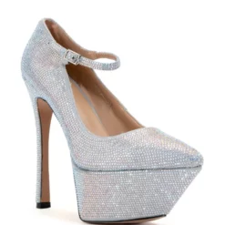 AZALEA WANG FELIZ RHINESTONE EMBELLISHED PLATFORM STILETTO PUMP IN SILVER -AZALEA WANG Shop azalea wang feliz rhinestone embellished platform stiletto pump in silver silver 3 3