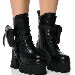 AZALEA WANG FOLLOW CHUNKY COMBAT BOOTIE IN BLACK -AZALEA WANG Shop azalea wang follow chunky combat bootie in black black 1 1