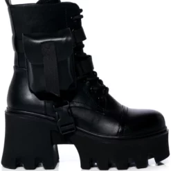 AZALEA WANG FOLLOW CHUNKY COMBAT BOOTIE IN BLACK