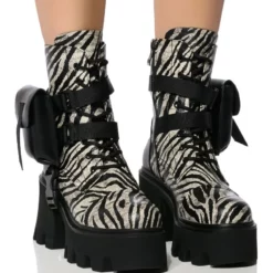 AZALEA WANG FOLLOW CHUNKY COMBAT BOOTIE IN ZEBRA -AZALEA WANG Shop azalea wang follow chunky combat bootie in zebra zebra 1 1 c1