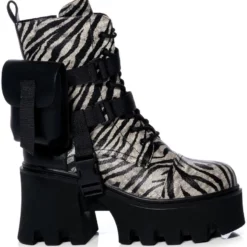 AZALEA WANG FOLLOW CHUNKY COMBAT BOOTIE IN ZEBRA