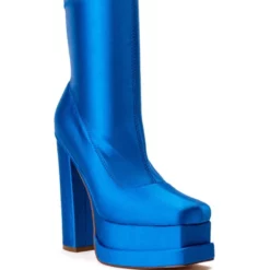 AZALEA WANG FORMAT CHUNKY PLATFORM BOOTIE IN BLUE -AZALEA WANG Shop azalea wang format chunky platform bootie in blue blue 3 3