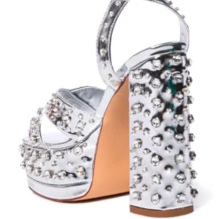 AZALEA WANG FRANCIE EMBELLISHED CHUNKY SANDAL IN SILVER -AZALEA WANG Shop azalea wang francie embellished chunky sandal in silver silver 4 4