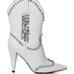AZALEA WANG FREIDA EMBELLISHED BOOTIE IN WHITE -AZALEA WANG Shop azalea wang freida embellished bootie in white white 2 2