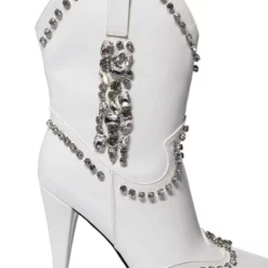 AZALEA WANG FREIDA EMBELLISHED BOOTIE IN WHITE -AZALEA WANG Shop azalea wang freida embellished bootie in white white 5 5