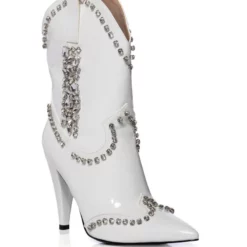 AZALEA WANG FREIDA EMBELLISHED BOOTIE IN WHITE -AZALEA WANG Shop azalea wang freida embellished western stiletto bootie in white white 3 3