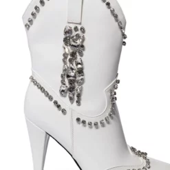 AZALEA WANG FREIDA EMBELLISHED BOOTIE IN WHITE -AZALEA WANG Shop azalea wang freida embellished western stiletto bootie in white white 5 5