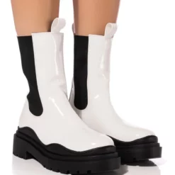 AZALEA WANG GHOSTED FLATFORM CHELSEA BOOT IN BLACK WHITE