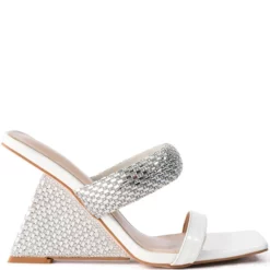 AZALEA WANG GRAHAM PATENT WEDGE EMBELLISHED SANDAL IN WHITE