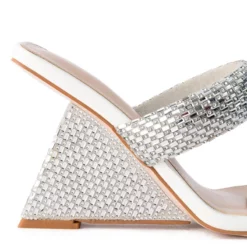 AZALEA WANG GRAHAM PATENT WEDGE EMBELLISHED SANDAL IN WHITE -AZALEA WANG Shop azalea wang graham patent wedge embellished sandal in white white 5 5