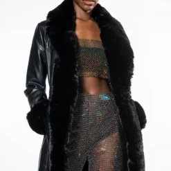 GRAM GIRL PU DRESSY COAT WITH FAUX FUR COLLAR AND WRISTS 17 GRAM GIRL PU DRESSY COAT WITH FAUX FUR COLLAR AND WRISTS -AZALEA WANG Shop azalea wang gram girl pu and faux fur wrap coat black 1 1 c1