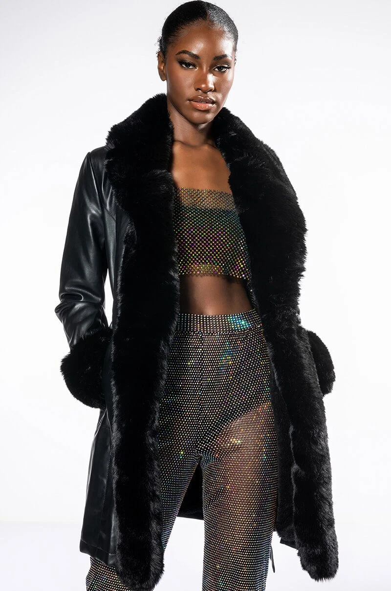 GRAM GIRL PU DRESSY COAT WITH FAUX FUR COLLAR AND WRISTS 5 GRAM GIRL PU DRESSY COAT WITH FAUX FUR COLLAR AND WRISTS - Image 4