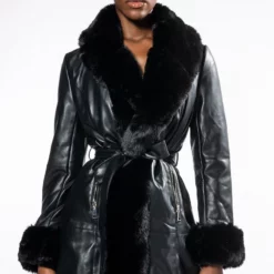 GRAM GIRL PU DRESSY COAT WITH FAUX FUR COLLAR AND WRISTS 18 GRAM GIRL PU DRESSY COAT WITH FAUX FUR COLLAR AND WRISTS -AZALEA WANG Shop azalea wang gram girl pu and faux fur wrap coat black 2 2 c1