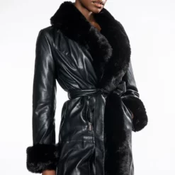 GRAM GIRL PU DRESSY COAT WITH FAUX FUR COLLAR AND WRISTS 19 GRAM GIRL PU DRESSY COAT WITH FAUX FUR COLLAR AND WRISTS -AZALEA WANG Shop azalea wang gram girl pu and faux fur wrap coat black 3 3 c1