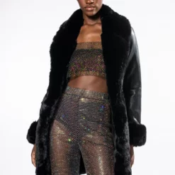 GRAM GIRL PU DRESSY COAT WITH FAUX FUR COLLAR AND WRISTS 21 GRAM GIRL PU DRESSY COAT WITH FAUX FUR COLLAR AND WRISTS -AZALEA WANG Shop azalea wang gram girl pu and faux fur wrap coat black 5 5 c1