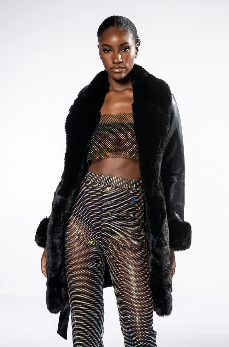 GRAM GIRL PU DRESSY COAT WITH FAUX FUR COLLAR AND WRISTS 9 GRAM GIRL PU DRESSY COAT WITH FAUX FUR COLLAR AND WRISTS - Image 8