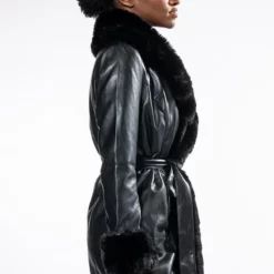 GRAM GIRL PU DRESSY COAT WITH FAUX FUR COLLAR AND WRISTS 23 GRAM GIRL PU DRESSY COAT WITH FAUX FUR COLLAR AND WRISTS -AZALEA WANG Shop azalea wang gram girl pu and faux fur wrap coat black 7 7 c1