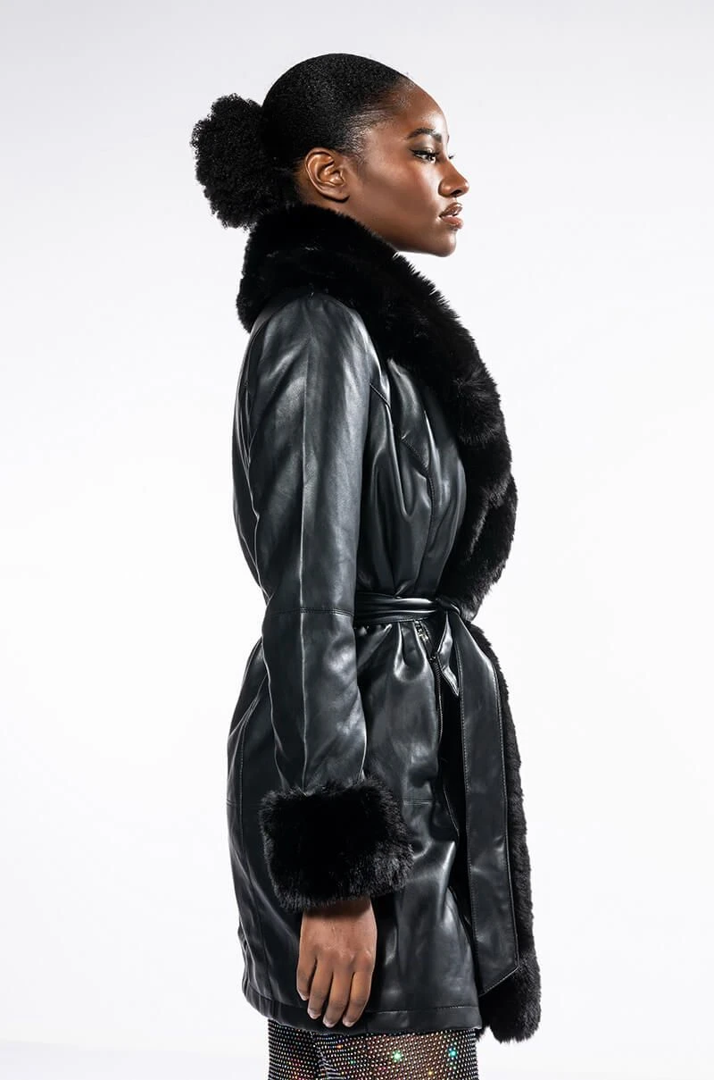 GRAM GIRL PU DRESSY COAT WITH FAUX FUR COLLAR AND WRISTS 11 GRAM GIRL PU DRESSY COAT WITH FAUX FUR COLLAR AND WRISTS - Image 10